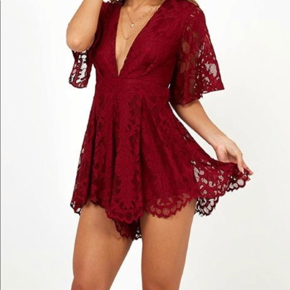Showpo. Red Lace Romper NWT
